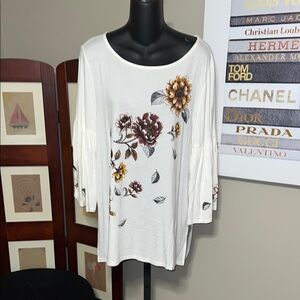 Karen Kane Floral Print White Blouse